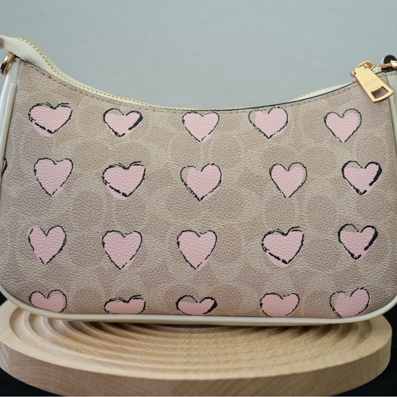 Coach Tan and Pink Heart Shoulder Bag - Picture 3 of 6